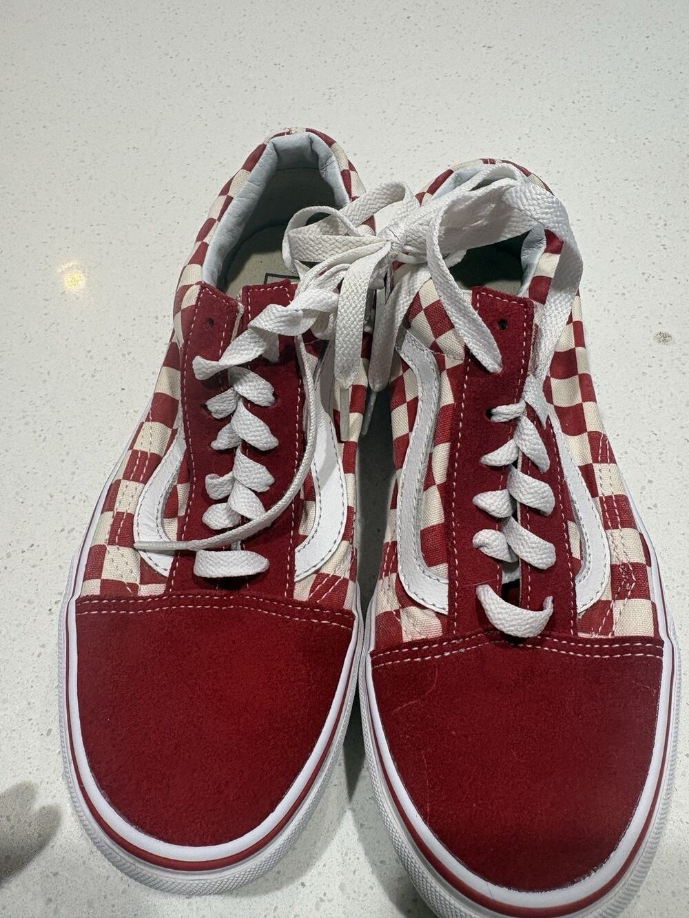 Vans Red Primary Check Old Skool Low Skate Sneakers Women’s 7 Men’s 5.5